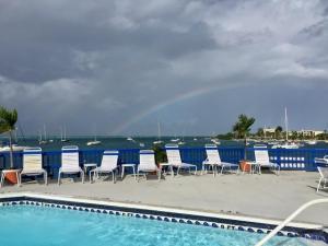 rainbow over pool deck