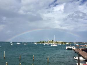 rainbow over harbor